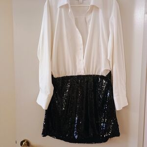 Elegant Black and White Sequin Mini Dress
